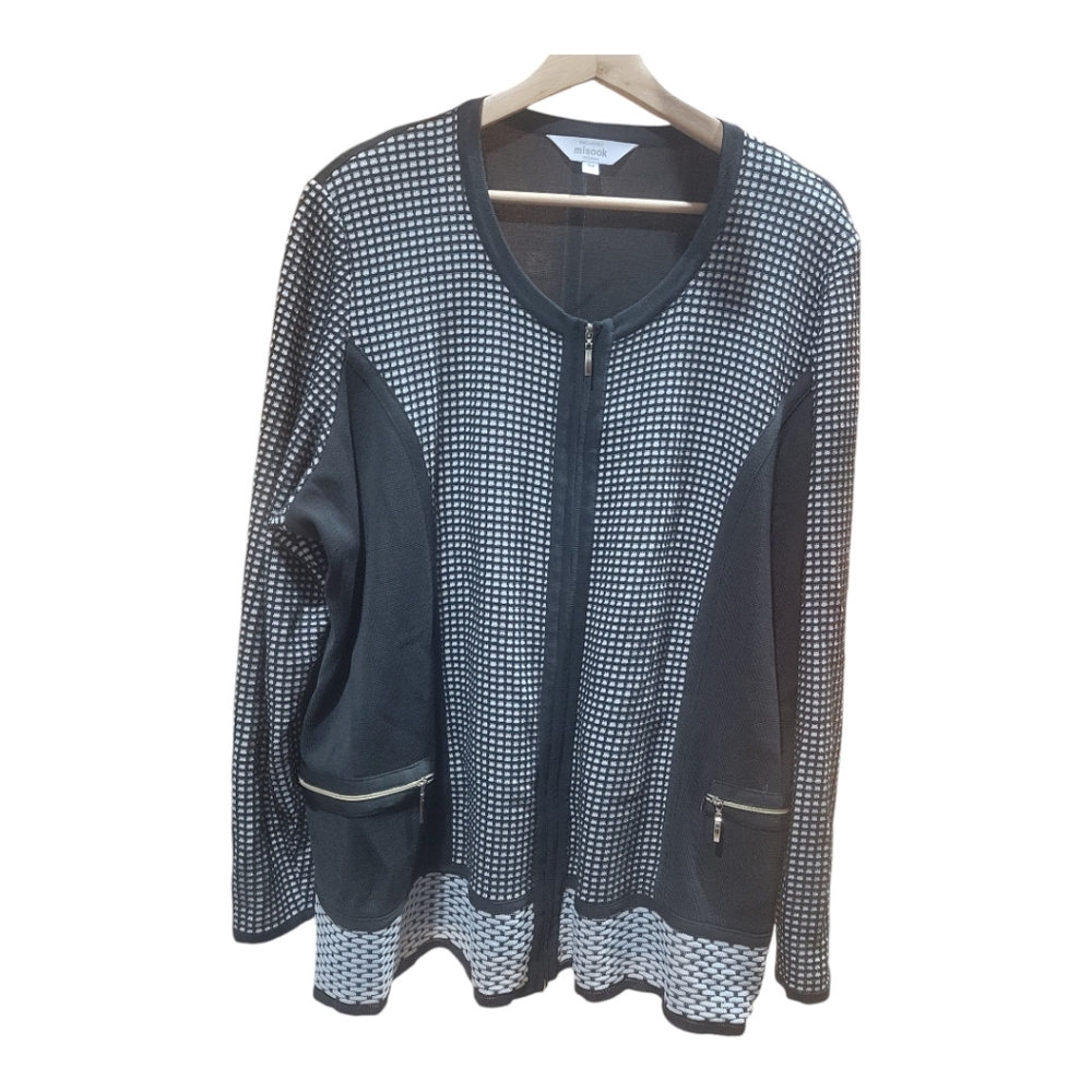 Exclusively Misook Woman Jacket Cardigan 3X Pockets Black‎ White Pockets